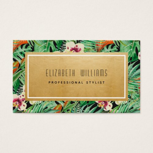 Tropical Florals Gold Stylist Business Cards