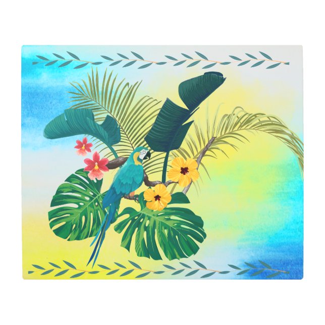 Tropical Florals Leaves Parrot Metal Print (Front)