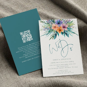 Tropical Florals We Do QR Code Wedding Invitation