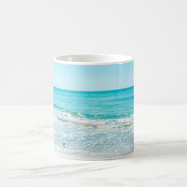 Tropical Florida Beach Sand Ocean Waves Sandpiper Coffee Mug (Center)