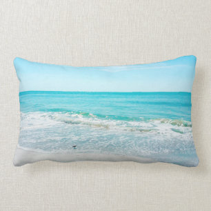 Tropical Florida Beach Sand Ocean Waves Sandpiper Lumbar Pillow