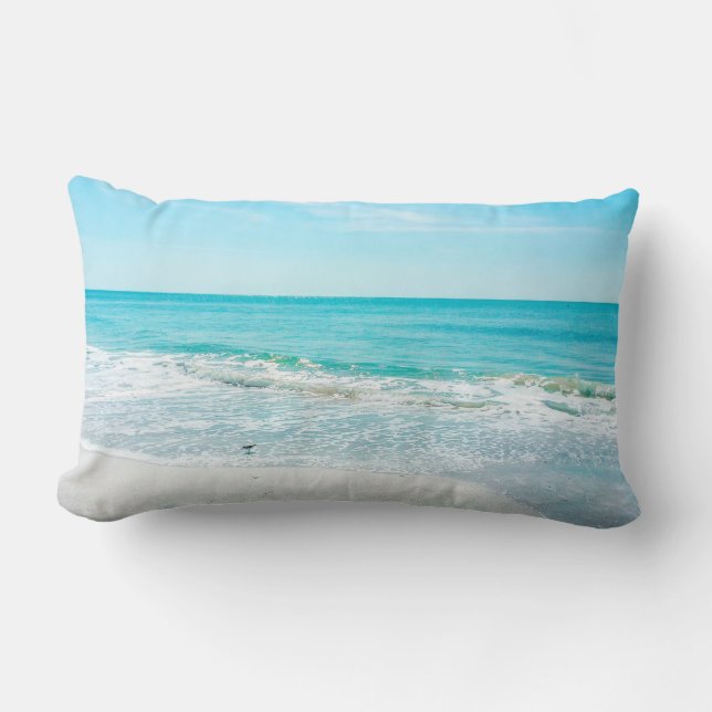 Tropical Florida Beach Sand Ocean Waves Sandpiper Lumbar Pillow (Front)