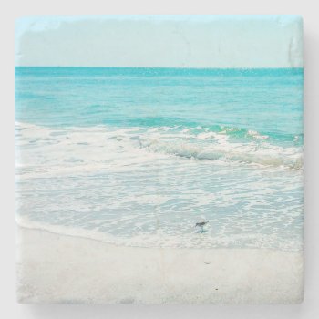 Tropical Florida Beach Sand Ocean Waves Sandpiper Stone Coaster by Christine_Elizabeth at Zazzle