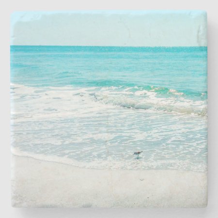 Tropical Florida Beach Sand Ocean Waves Sandpiper Stone Coaster