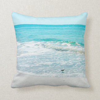 Tropical Florida Beach Sand Ocean Waves Sandpiper Throw Pillow