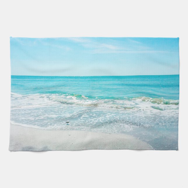 Tropical Florida Beach Sand Ocean Waves Sandpiper Towel (Horizontal)