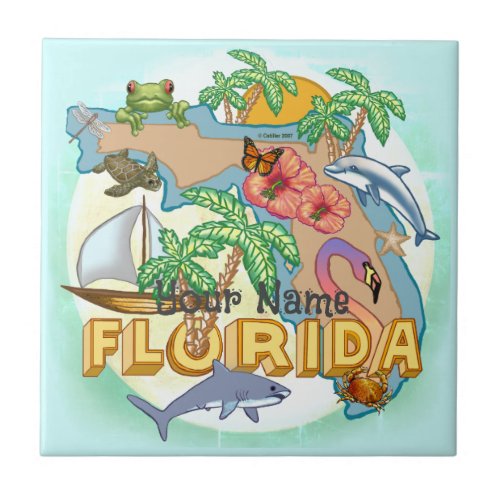 Tropical Florida custom name Ceramic Tile