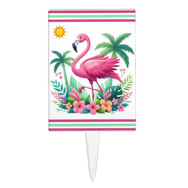 Tropical/Florida pink flamingo Cake Topper (Front)