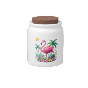 Tropical/Florida pink flamingo Candy Jar