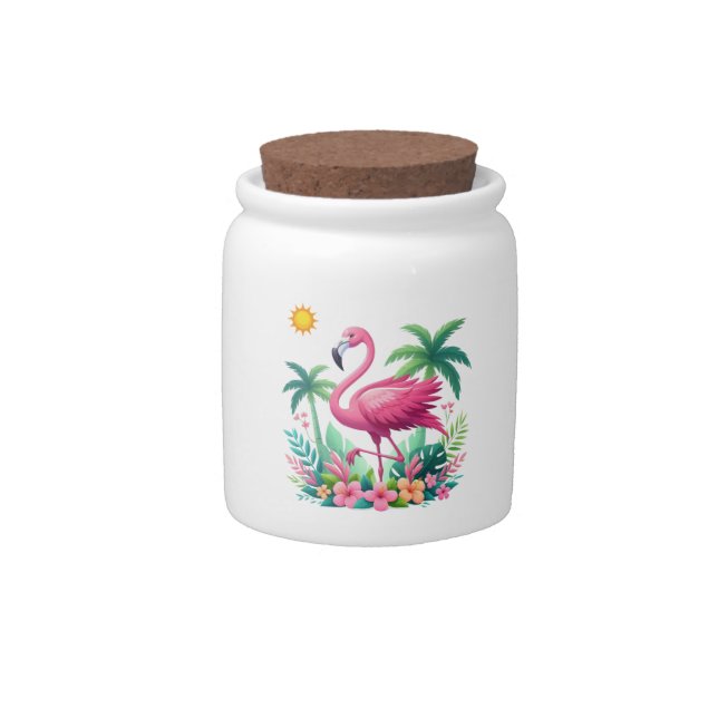 Tropical/Florida pink flamingo Candy Jar (Front)