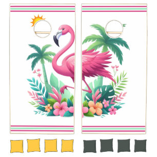 Tropical/Florida pink flamingo Cornhole Set