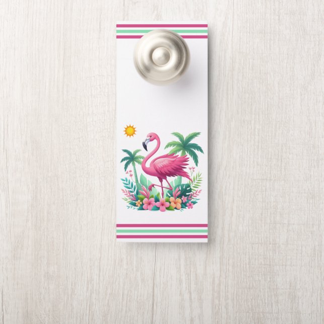 Tropical/Florida pink flamingo Door Hanger (On Knob)