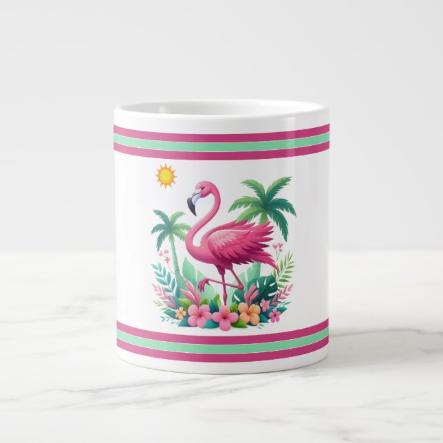 Tropical/Florida pink flamingo Giant Coffee Mug (Front)