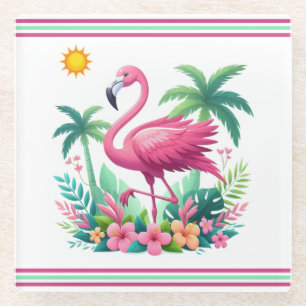 Tropical/Florida pink flamingo Glass Coaster