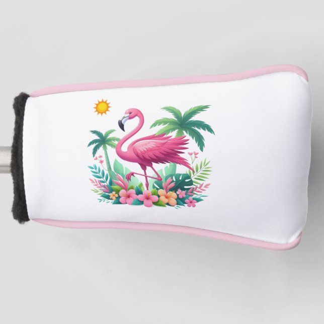 Tropical/Florida pink flamingo Golf Head Cover (Front)