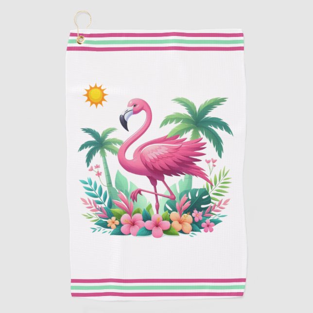 Tropical/Florida pink flamingo Golf Towel (Front)