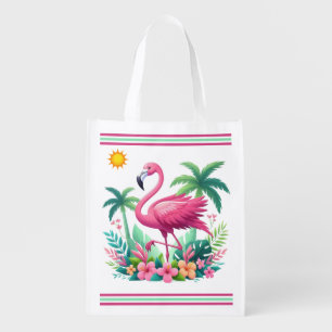 Tropical/Florida pink flamingo Grocery Bag