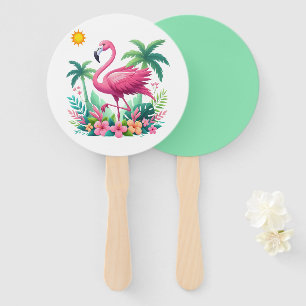 Tropical/Florida pink flamingo Hand Fan