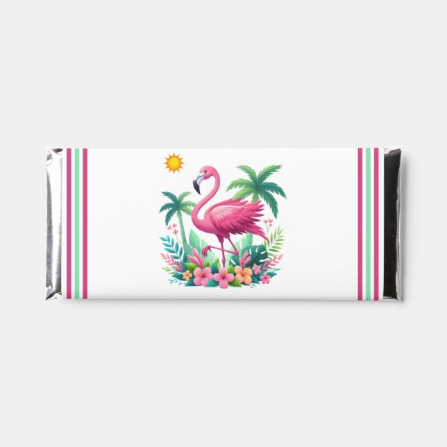 Tropical/Florida pink flamingo Hershey Bar Favors (Front)