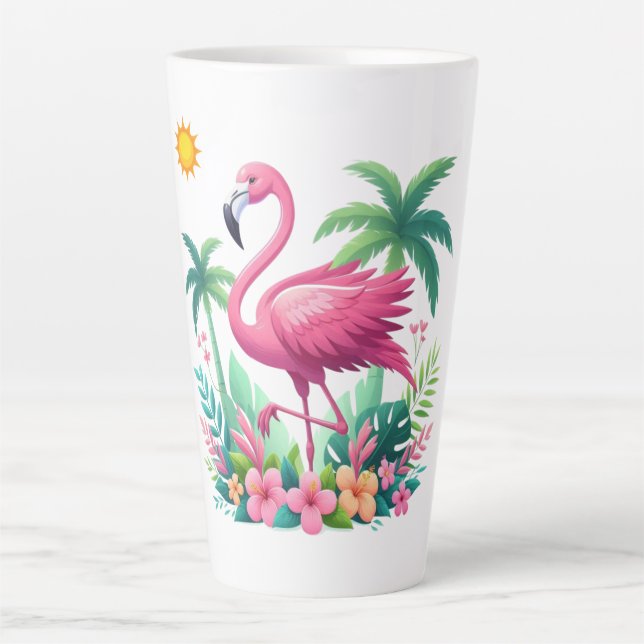 Tropical/Florida pink flamingo Latte Mug (Front)