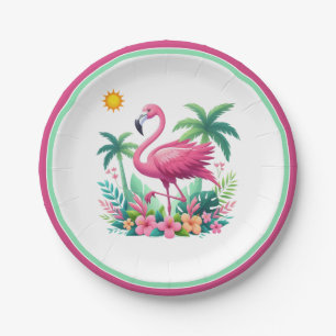 Tropical/Florida pink flamingo Paper Plates