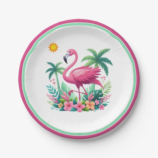 Tropical/Florida pink flamingo Paper Plates (Front)