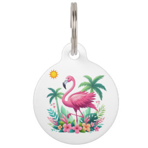 Tropical/Florida pink flamingo Pet ID Tag