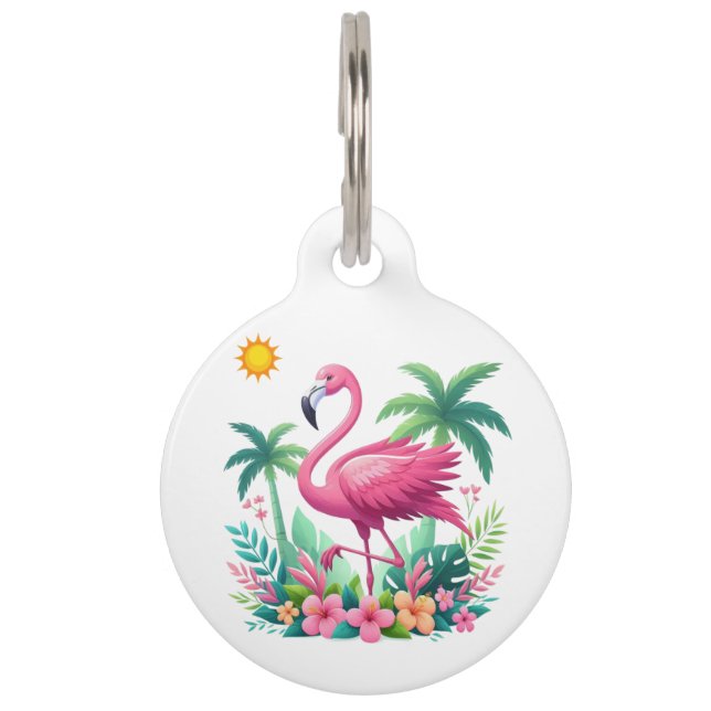 Tropical/Florida pink flamingo Pet ID Tag (Front)