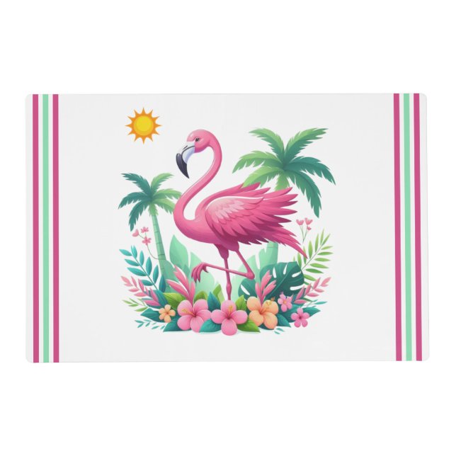 Tropical/Florida pink flamingo Placemat (Front)