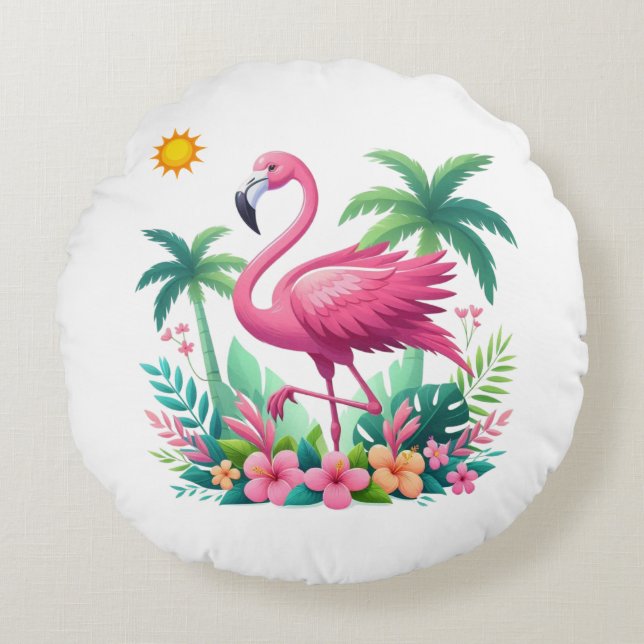 Tropical/Florida pink flamingo Round Pillow (Front)