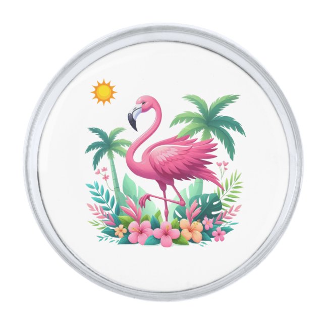 Tropical/Florida pink flamingo Silver Finish Lapel Pin (Front)
