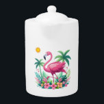 Tropical/Florida pink flamingo Teapot<br><div class="desc">add your own city</div>