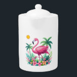 Tropical/Florida pink flamingo Teapot<br><div class="desc">add your own city</div>