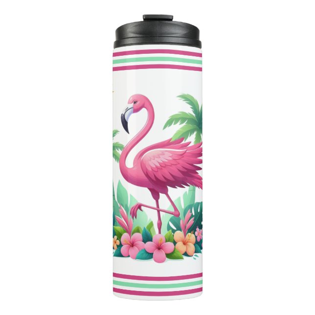 Tropical/Florida pink flamingo Thermal Tumbler (Front)