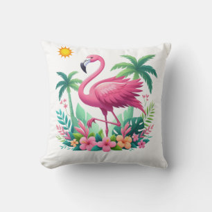 Tropical/Florida pink flamingo Throw Pillow