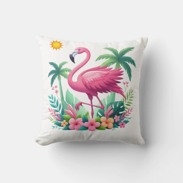 Tropical/Florida pink flamingo Throw Pillow (Front)