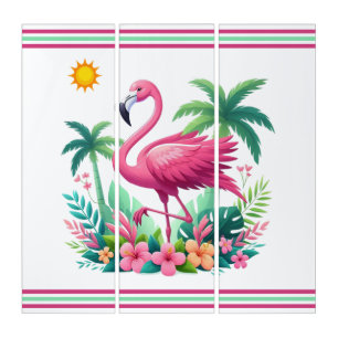 Tropical/Florida pink flamingo Triptych