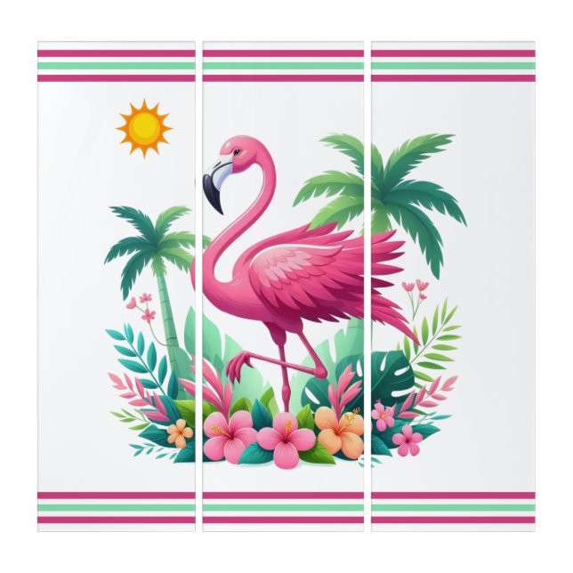 Tropical/Florida pink flamingo Triptych (Front)