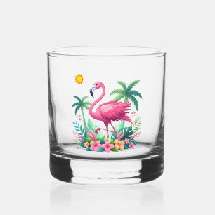 Tropical/Florida pink flamingo Whiskey Glass
