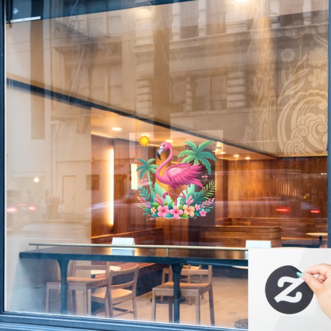 Tropical/Florida pink flamingo Window Cling (Cafe Window)