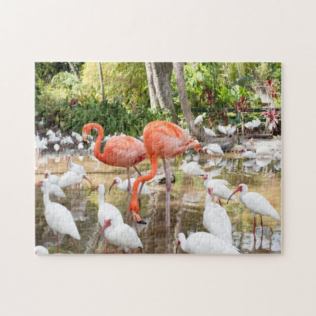 Tropical Florida Pink Flamingos Scenic Jigsaw Puzzle (Horizontal)