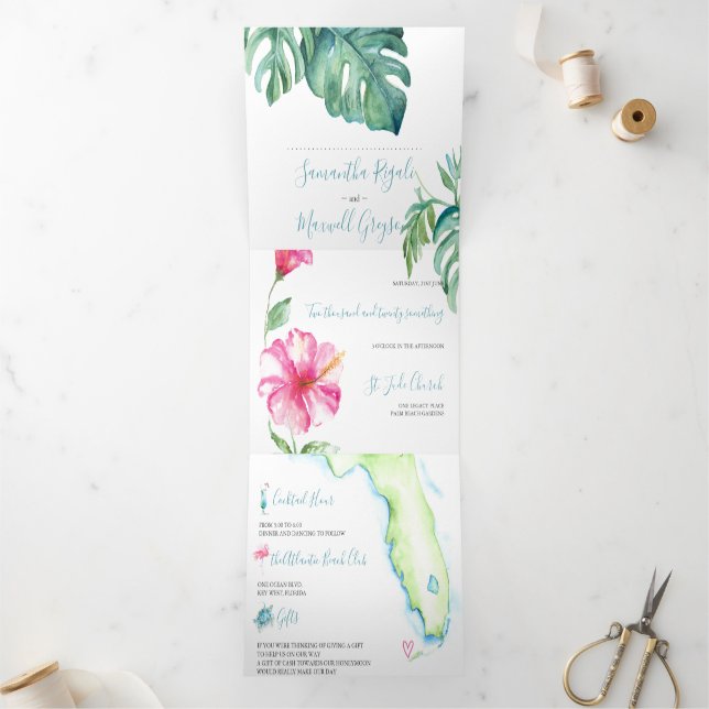 Tropical Florida Wedding Invitation All In One (Inside)