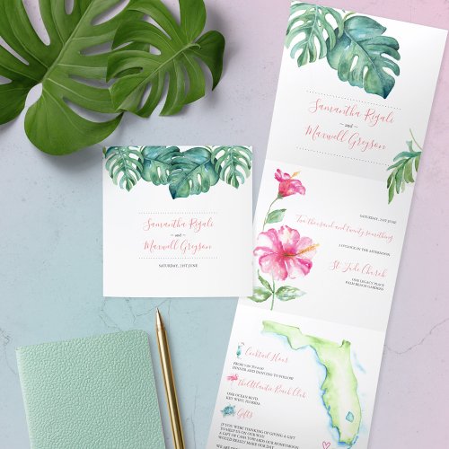 Tropical Florida Wedding Invitation All In One