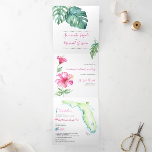 Tropical Florida Wedding Invitation All In One