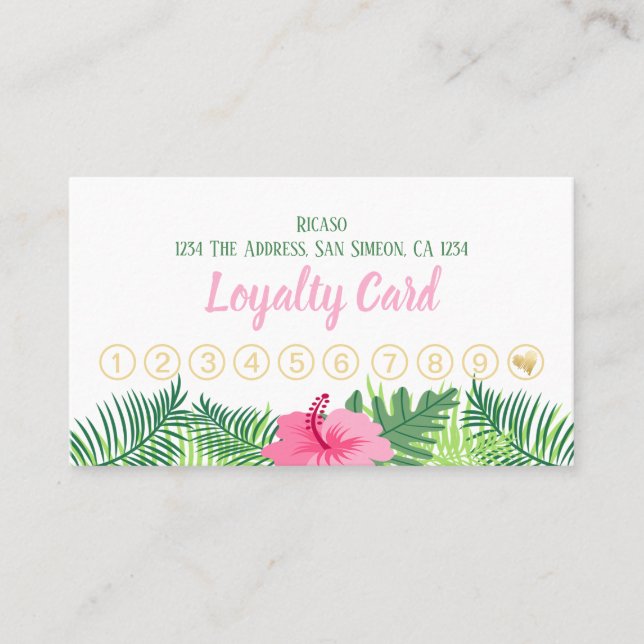 Tropical Flower 10th Appointment Personalized Loyalty Card (Front)