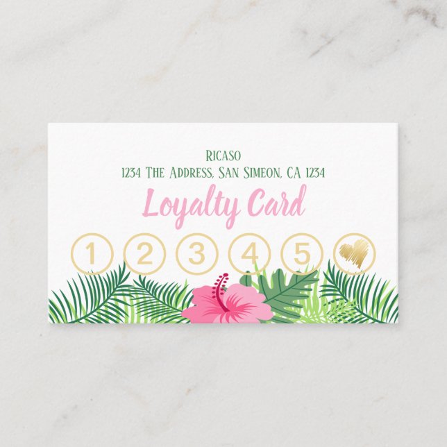 Tropical Flower 6th Appointment Personalized Loyalty Card (Front)
