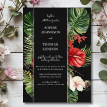 Tropical flower and leaves dark watercolor wedding