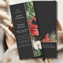 Tropical flower and leaves dark watercolor wedding