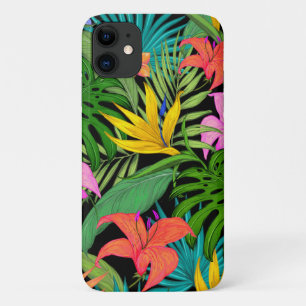 Tropical flower and palm leaf Hawaiian colorful iPhone 11 Case