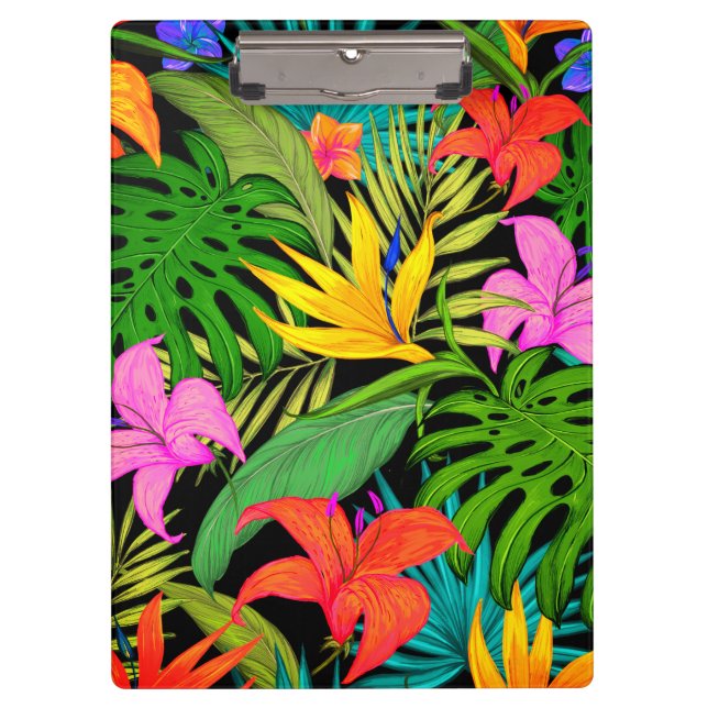 Tropical flower and palm leaf Hawaiian colorful Clipboard (Front)
